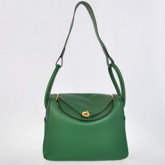 High Quality Replica Hermes Lindy 30CM Havanne Handbags 1057 Dark Green Leather Golden Hardware - Click Image to Close